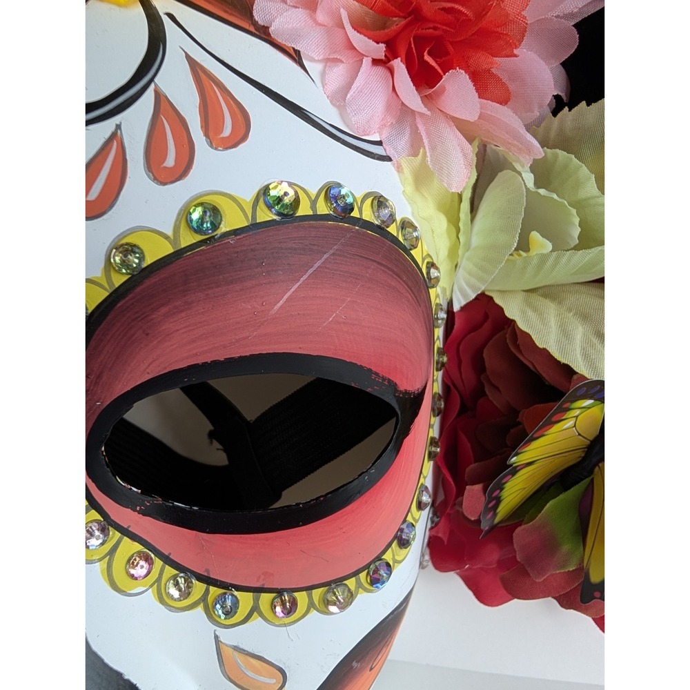 Day of the Dead Face Mask Floral Headband Molded Hard Plastic - Picture 5 of 13
